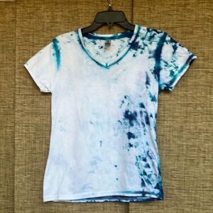 Blue Tie-Dye V-Neck Women's Top